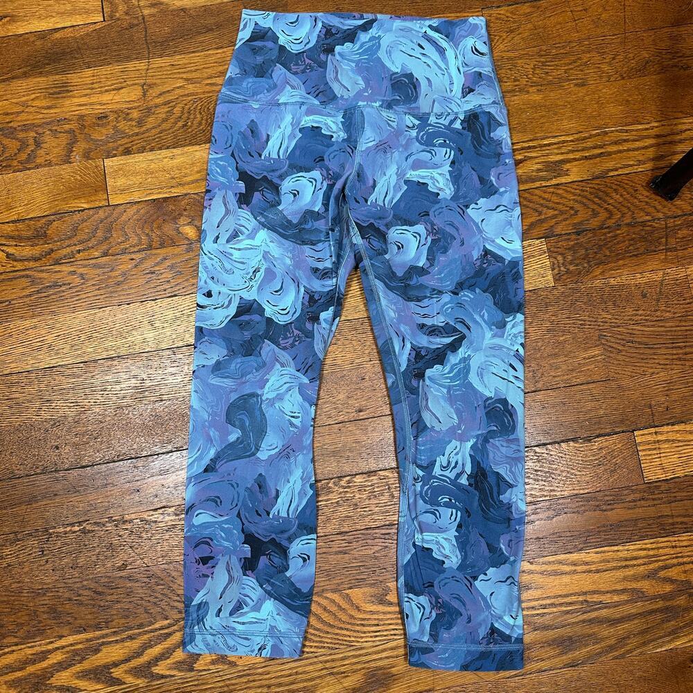 Lululemon High Rise Wunder Under Crop Leggings Blue Swirl Print S/M‎